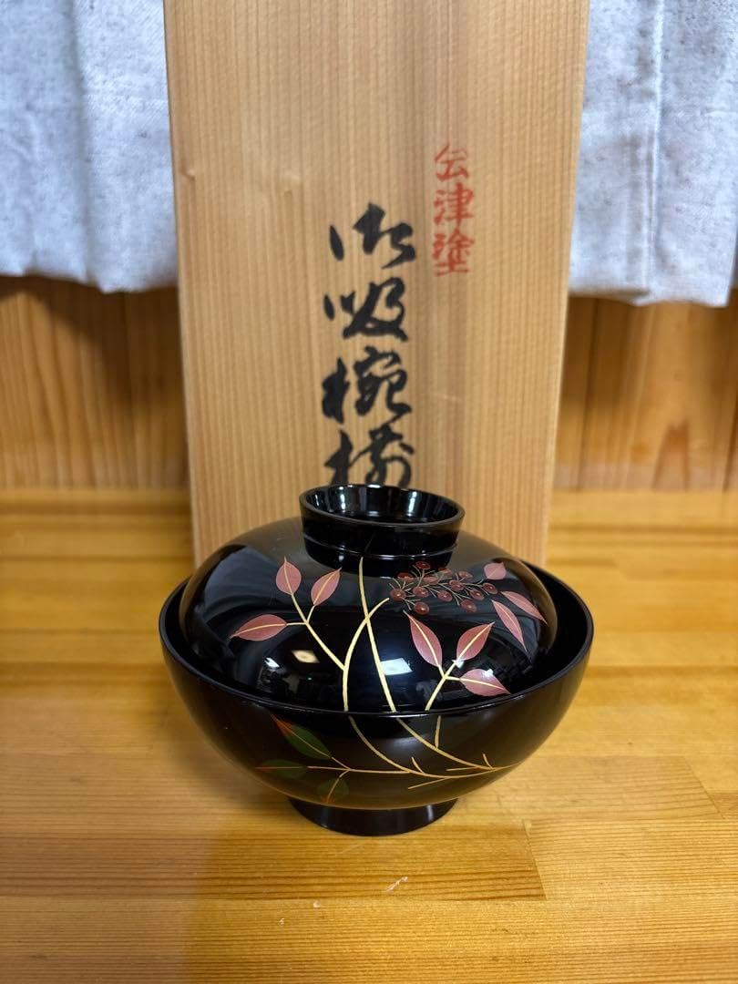 会津塗り　漆器 5客　吸物椀 黒地 花装飾 付属木箱 会津塗り 漆器 5客 吸物椀 黒地 花装飾 付属木箱 Amazon.co.jp: